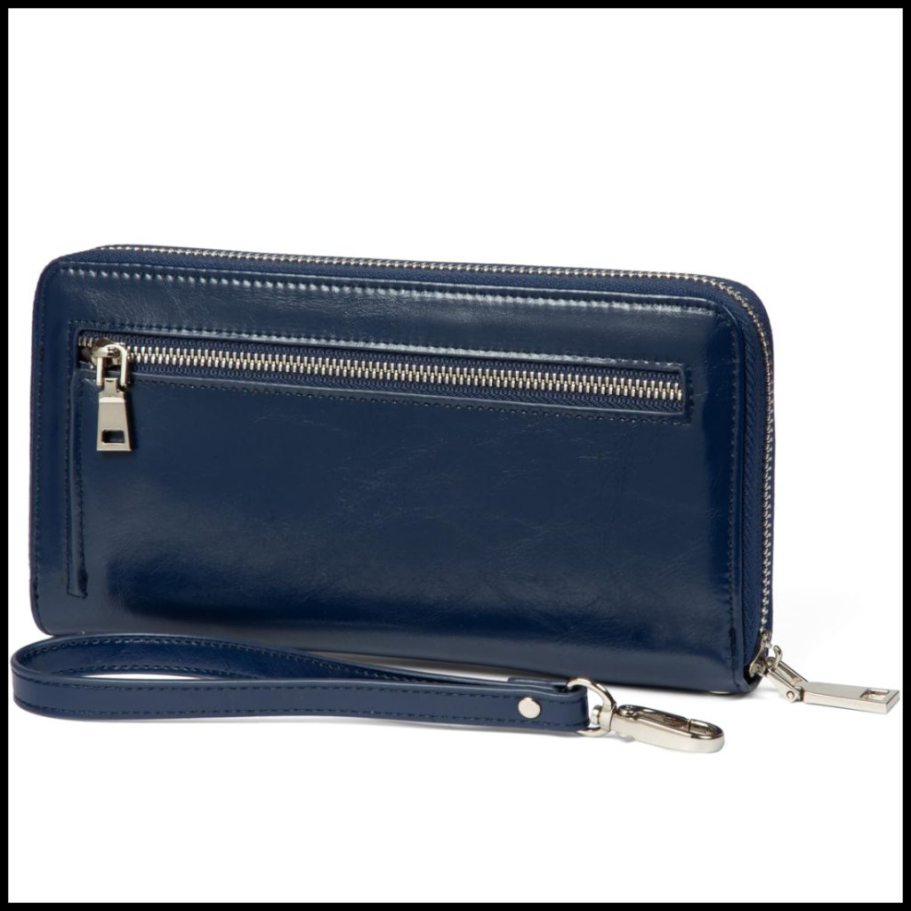 Rfid Blocking Leather Zip Around Wristlet Clutch Travel Purse Elegant Secure